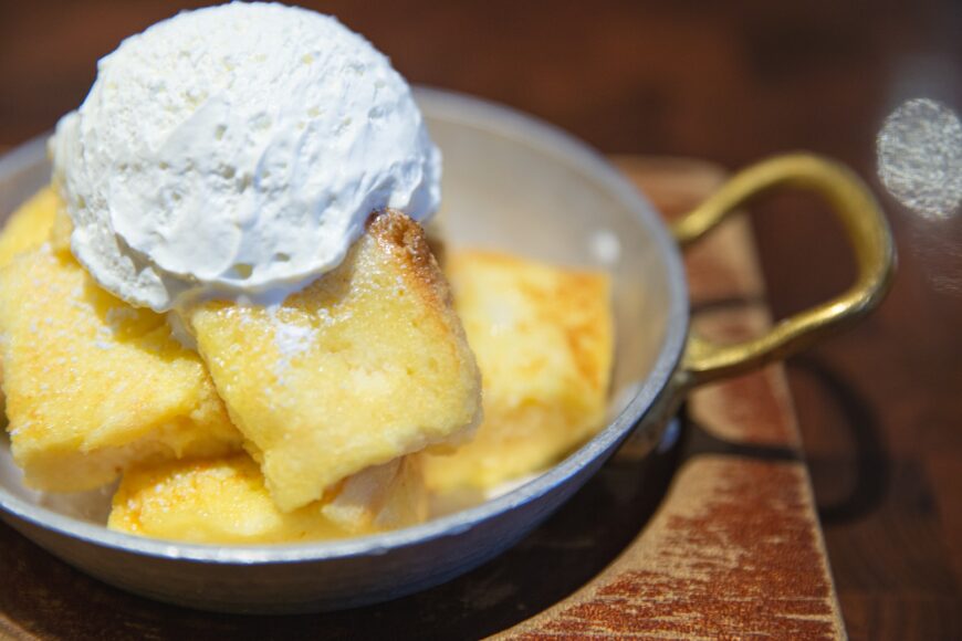 Delicious vanilla dessert with ice cream